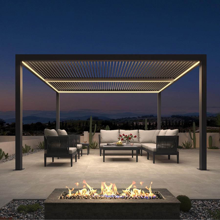 PURPLE LEAF Athena Louvered Pergola Grey Outdoor Aluminum Pergola with Strip Lights Adjustable Gazebo for Patio Deck Garden