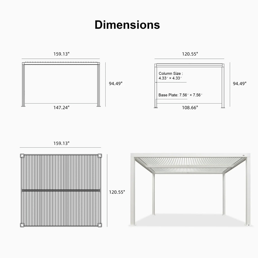 PURPLE LEAF Athena Louvered Pergola Modern White Pergola with Adjustable Roof for Deck Backyard Garden