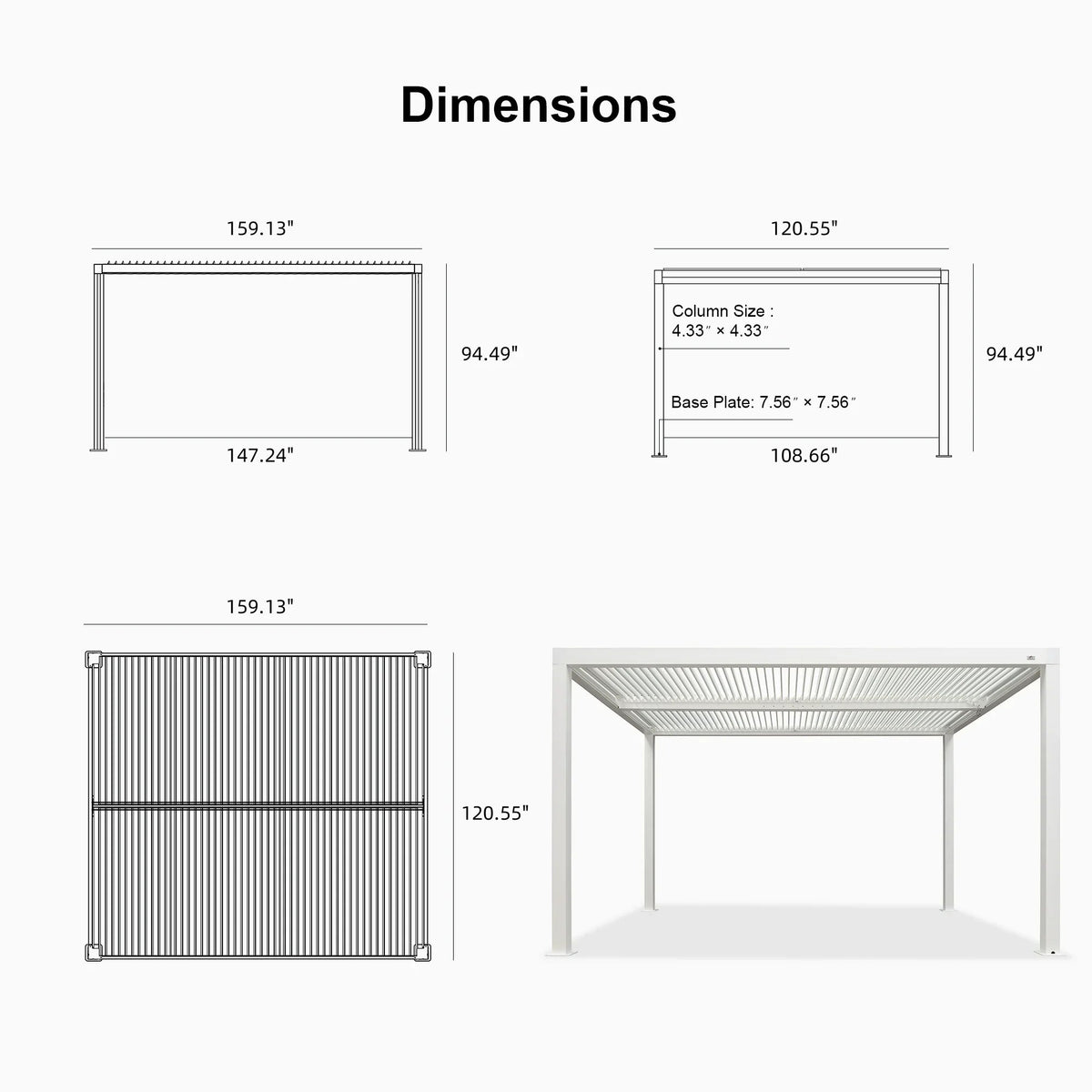 PURPLE LEAF Athena Louvered Pergola Modern White Pergola with Adjustable Roof for Deck Backyard Garden