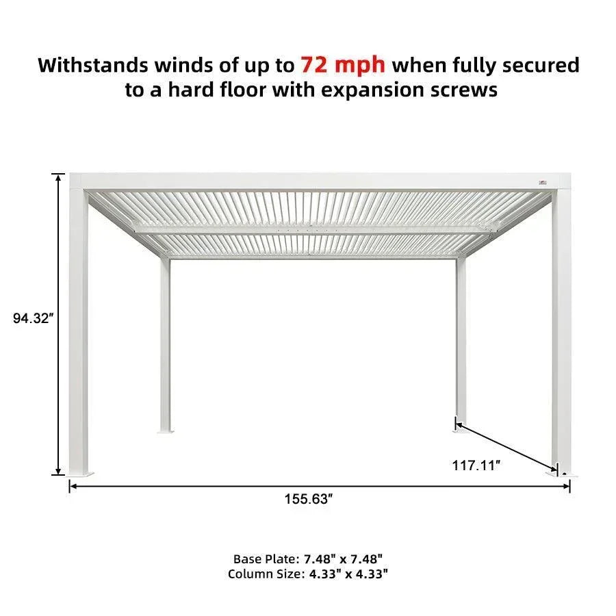 PURPLE LEAF Athena Louvered Pergola White Outdoor Aluminum Pergola with Roller Blind Adjustable Gazebo for Patio Deck Garden