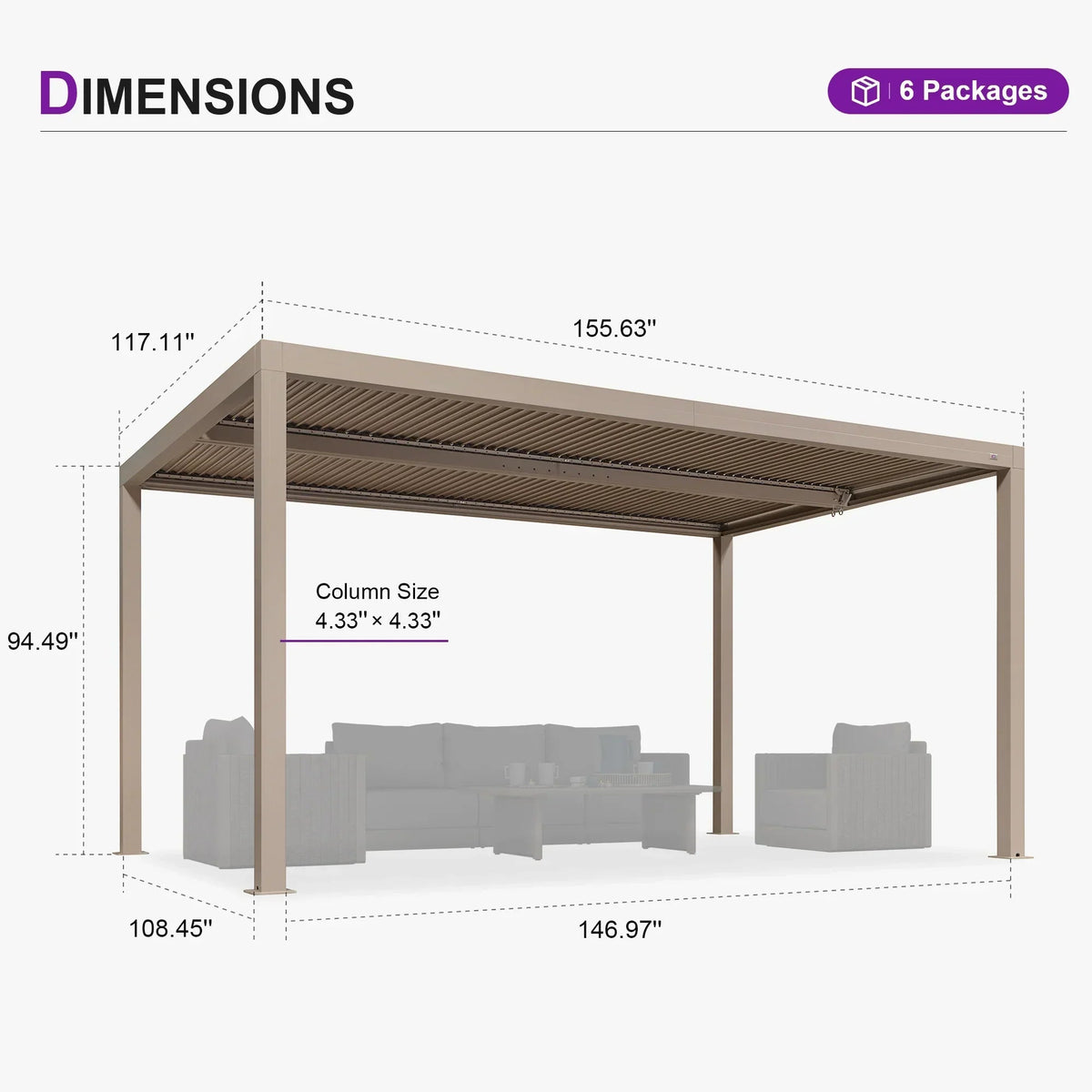 PURPLE LEAF Athena Louvered Pergola Champagne Outdoor Aluminum Pergola with Strip Lights Adjustable Gazebo for Patio Deck Garden