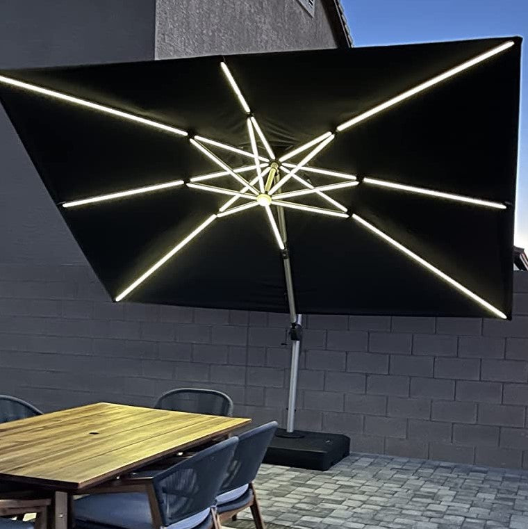 PURPLE LEAF Solar Powered Umbrella LED Rectangular Patio Umbrella with Lights