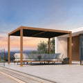 PURPLE LEAF Caesar Louvered Pergola Outdoor Wood Grain Frame Gray  Roof Aluminum Pergola with Adjustable Roof Patio Hardtop Gazebo for Backyard Garden