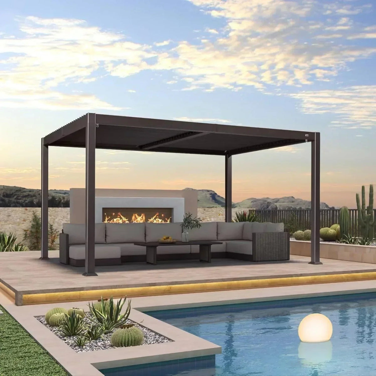 PURPLE LEAF Caesar Louvered Pergola Outdoor Adjustable Louvre Shade Modern Patio Aluminum Pergola with  Milky Lights