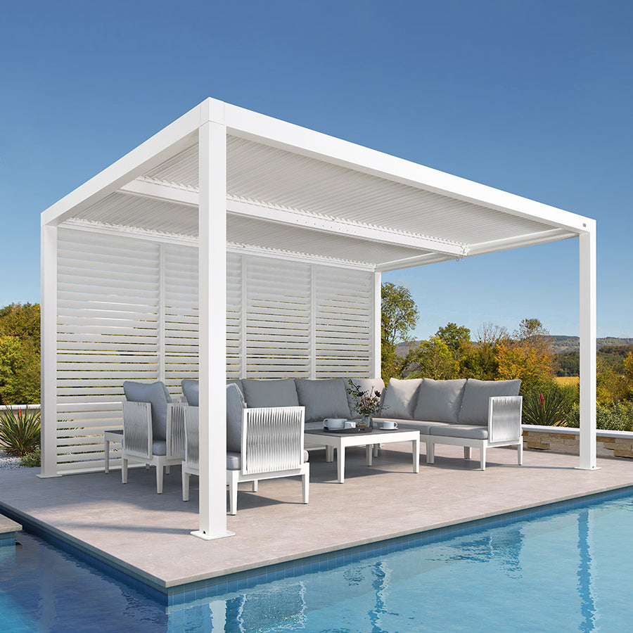 PURPLE LEAF Athena Louvered Pergola white Outdoor Aluminum Pergola with Shutter Wall Adjustable Gazebo Rainproof for Patio Deck Garden