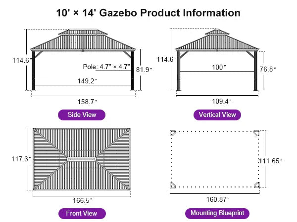 PURPLE LEAF – Pavillon à toit rigide pour terrasse, structure en aluminium effet bois avec guirlande lumineuse – clear