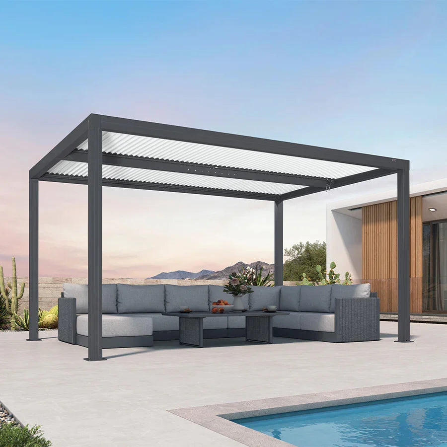PURPLE LEAF Athena Louvered Pergola Modern Grey Pergola with White Roof for Deck Backyard Garden