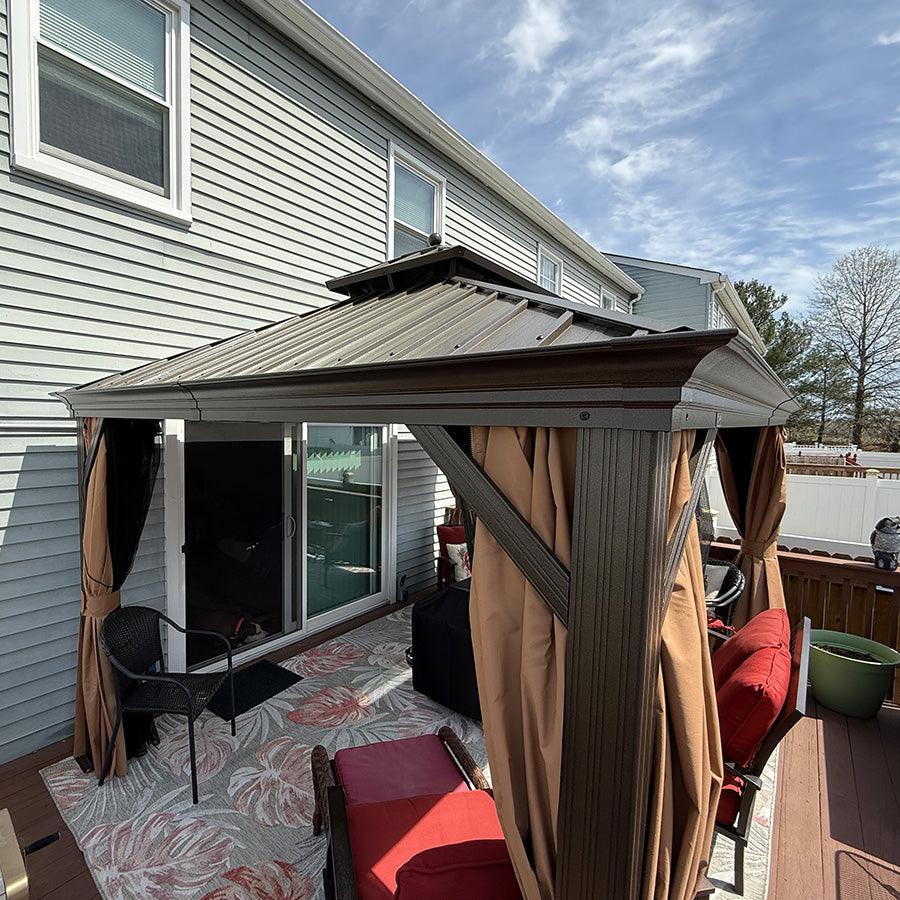 PURPLE LEAF Outdoor Hardtop Gazebo for Garden Bronze Double Roof Aluminum Frame Pavilion with String Lights-clear
