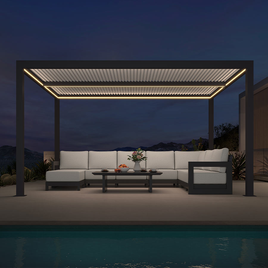 PURPLE LEAF Athena Louvered Pergola Grey Outdoor Aluminum Pergola with Strip Lights Adjustable Gazebo for Patio Deck Garden