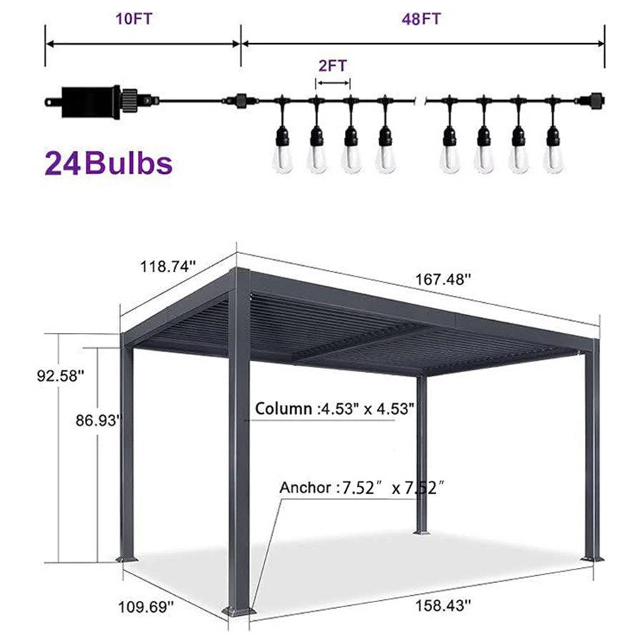 PURPLE LEAF Caesar Louvered Pergola with Milky String Lights Patio Aluminum Pergola with Independent Adjustable Rainproof Roof Hardtop Pergola for Outdoor Deck Garden Yard