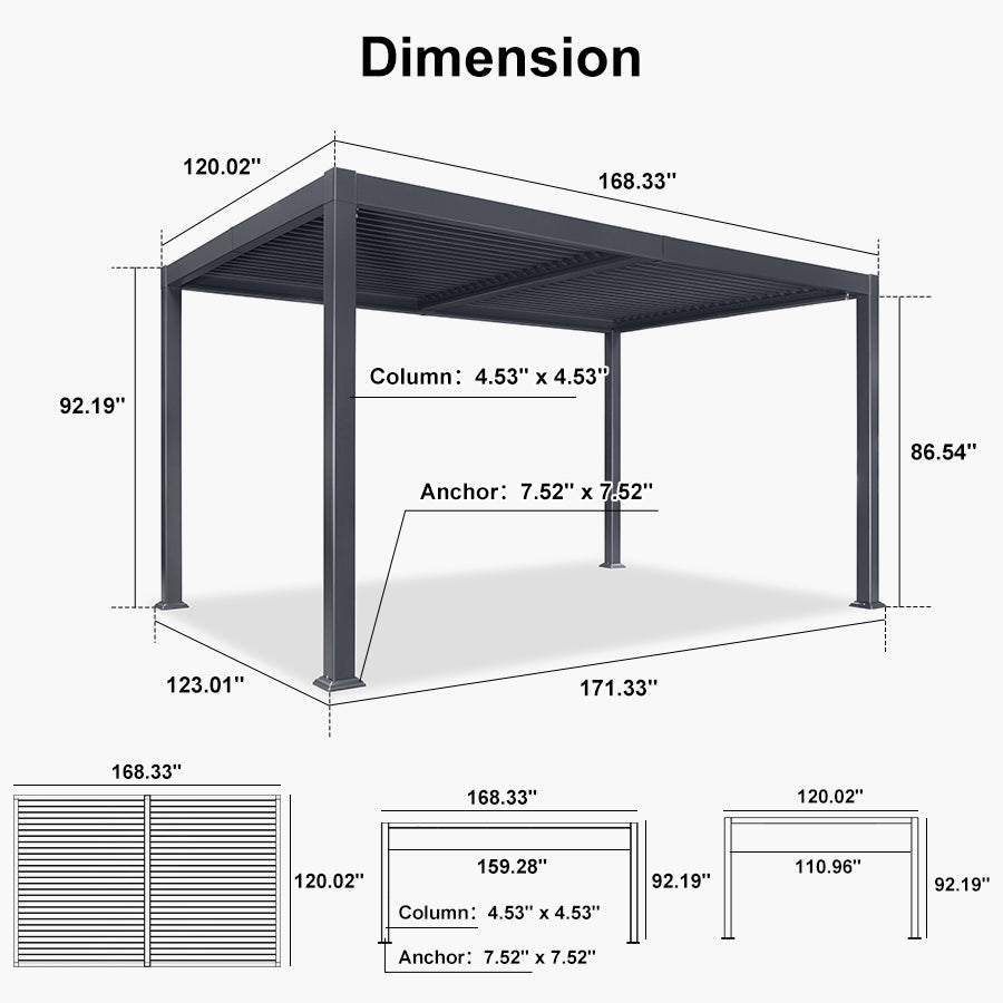 PURPLE LEAF Caesar Louvered Pergola with Yellow String Lights Patio Aluminum Pergola with Independent Adjustable Rainproof Roof Hardtop Pergola for Outdoor Deck Garden Yard