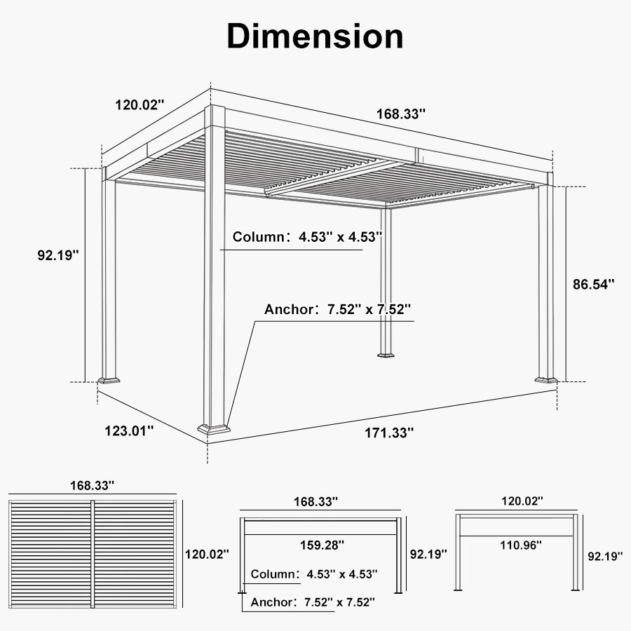 PURPLE LEAF Caesar LED Louvered Pergola with Integrated Solar Strip Lights Adjustable Aluminum Louvers Wind Resistant Pergolas for Patio Dining Deck Garden Yard White
