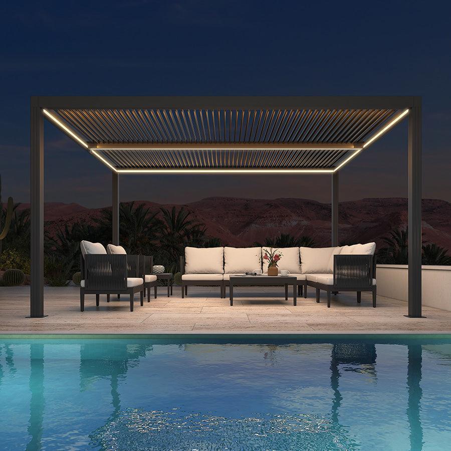 PURPLE LEAF Athena Louvered Pergola Grey Outdoor Aluminum Pergola with Strip Lights Adjustable Gazebo for Patio Deck Garden