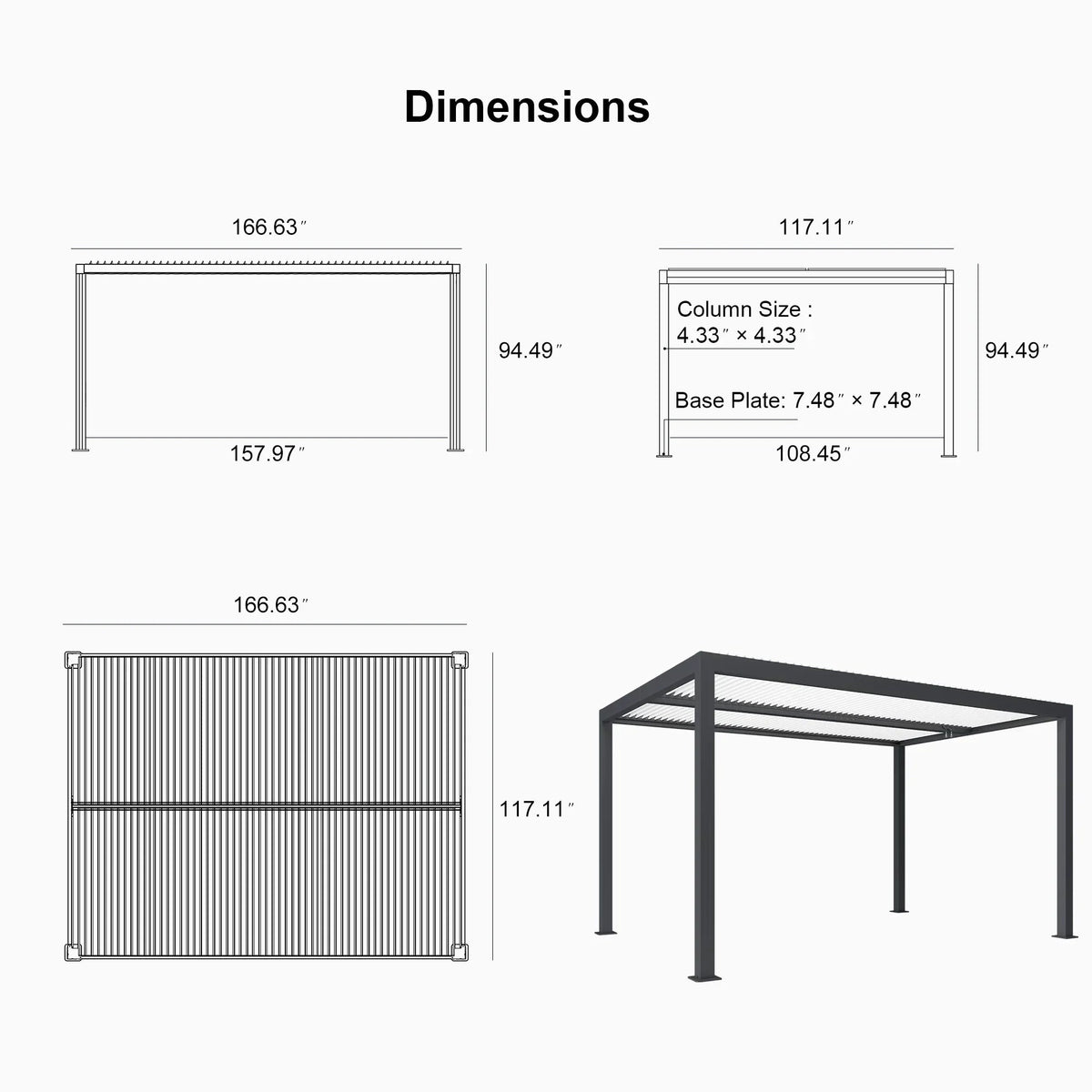 PURPLE LEAF Athena Louvered Pergola Grey Outdoor Aluminum Pergola with Strip Lights Adjustable Gazebo for Patio Deck Garden
