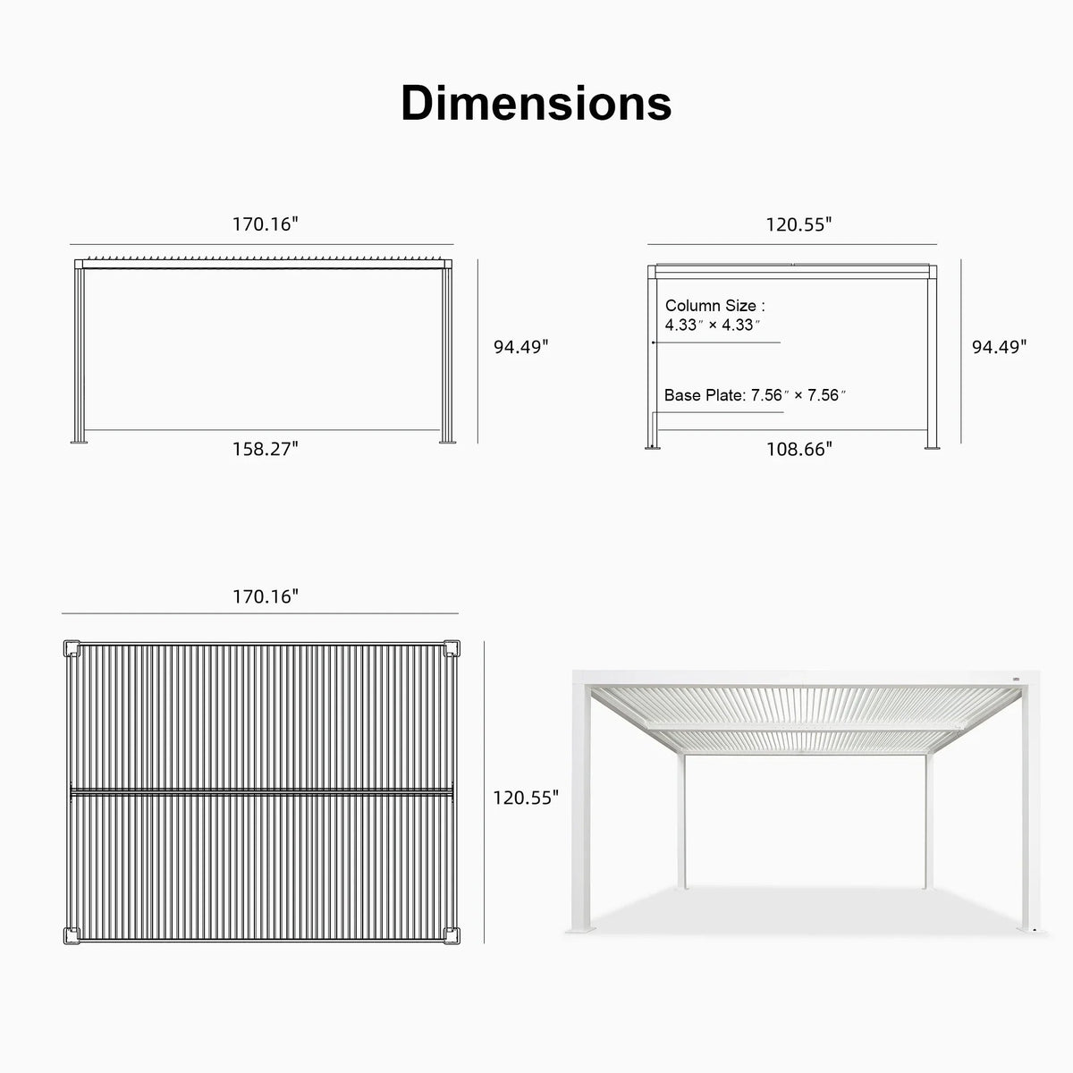 PURPLE LEAF Athena Louvered Pergola Outdoor Aluminum Pergola with Adjustable Roof for Deck Backyard Garden Hardtop Gazebo