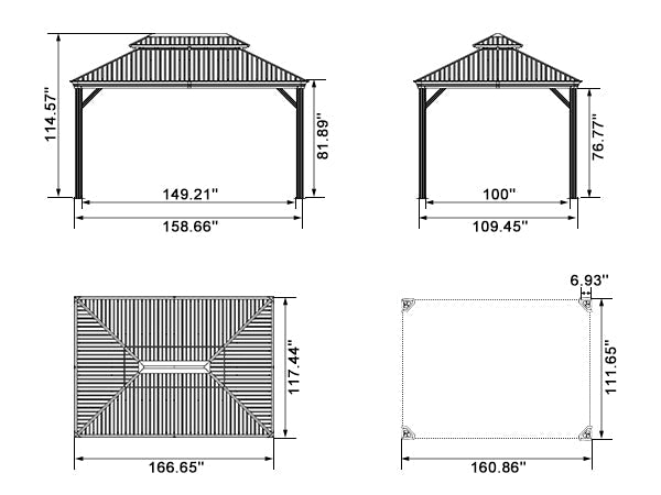 PURPLE LEAF Patio Gazebo for Backyard Grey Hardtop Galvanized Steel Roof Awning with Reinforcement Support Rod