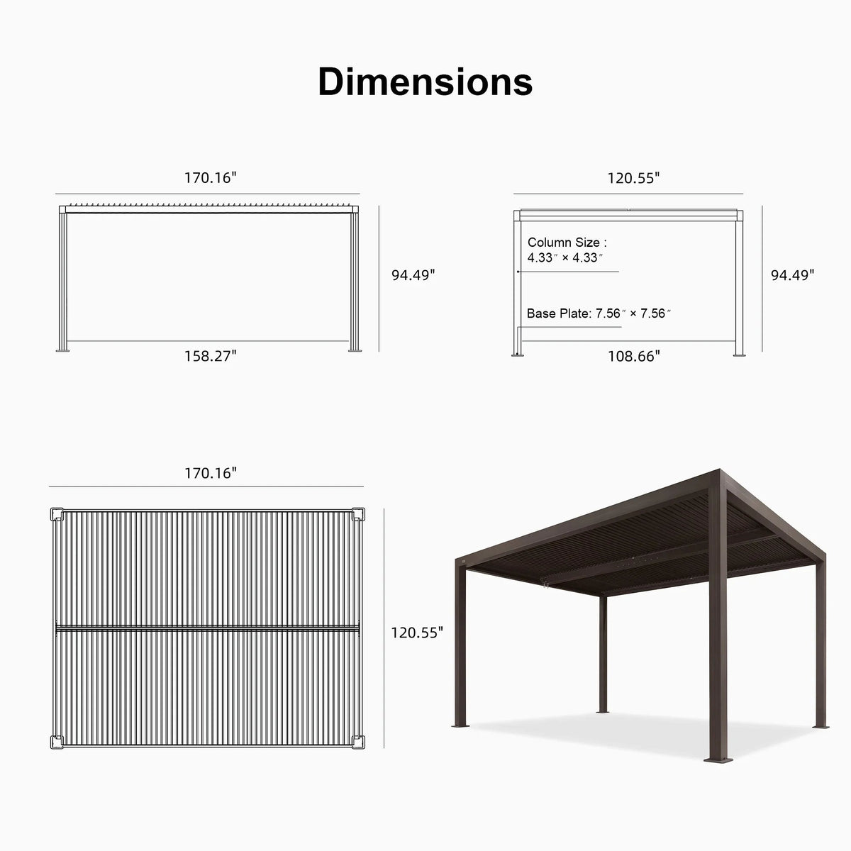 PURPLE LEAF Athena Louvered Pergola Outdoor Aluminum Pergola with Adjustable Roof for Deck Backyard Garden Hardtop Gazebo