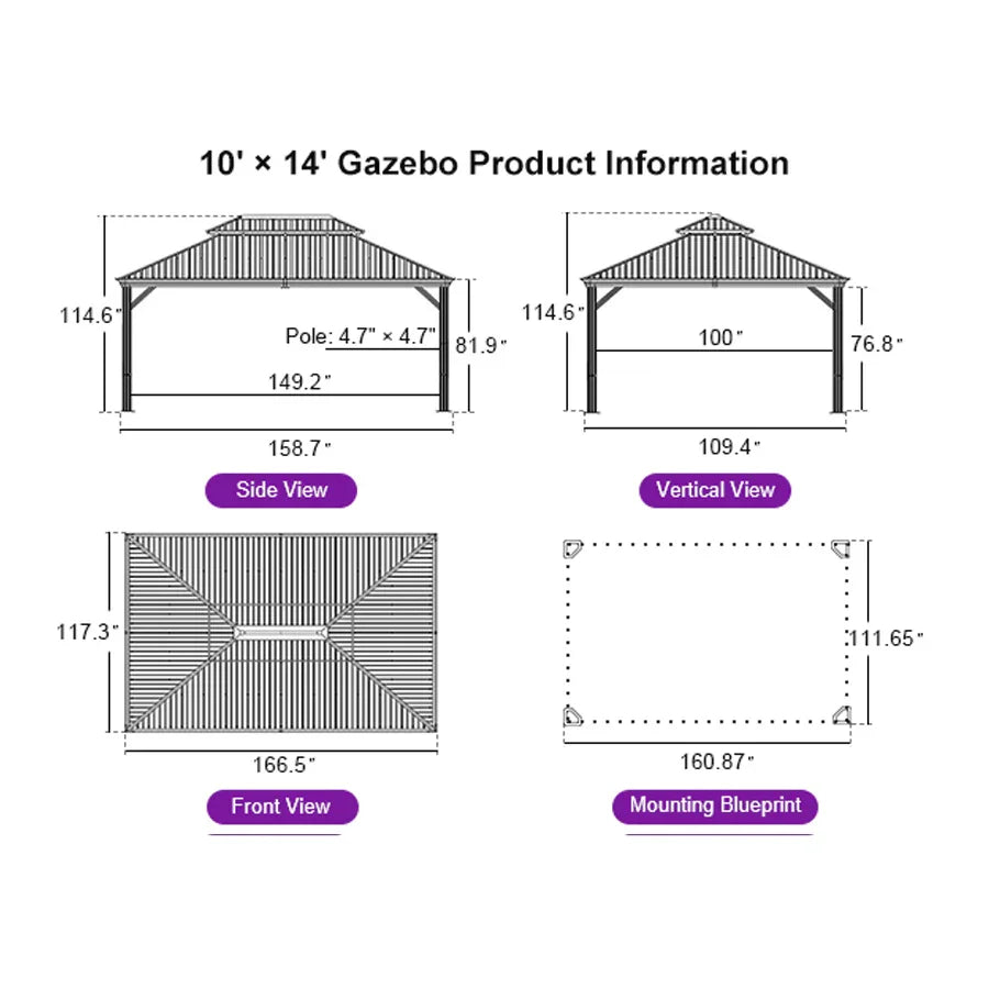 PURPLE LEAF – Pavillon à toit rigide pour terrasse, structure en aluminium effet bois avec guirlande lumineuse – clear