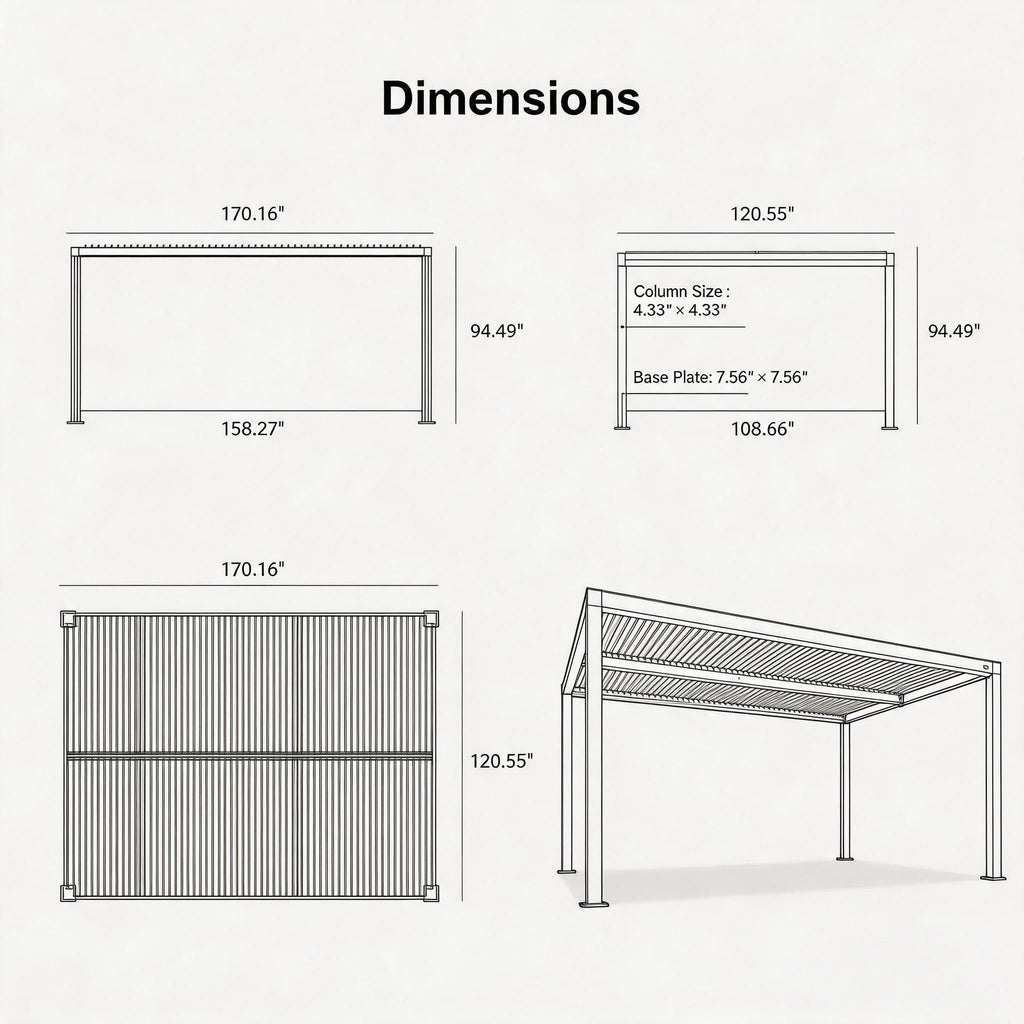 PURPLE LEAF Athena Louvered Pergola Modern Grey Pergola with White Roof for Deck Backyard Garden