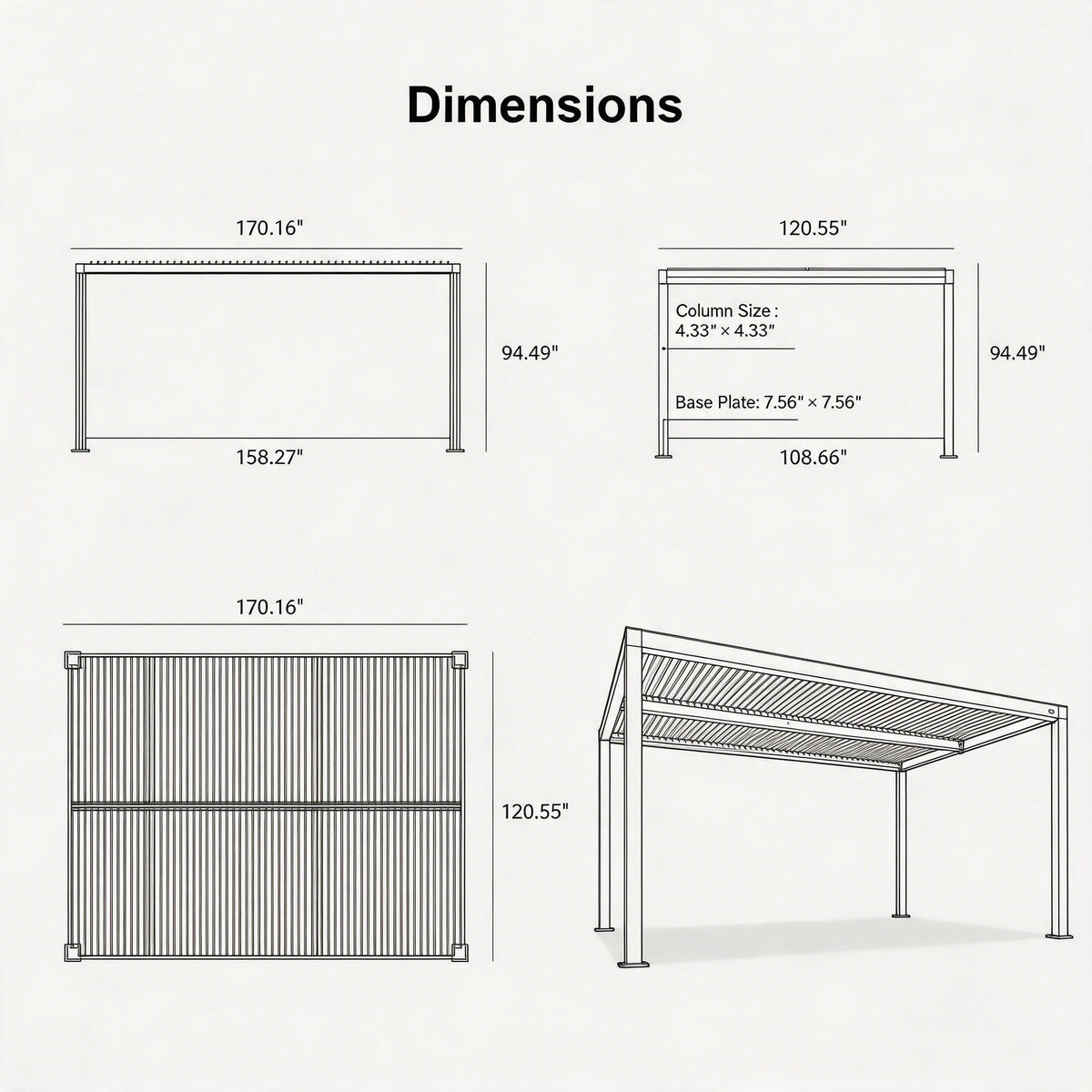 PURPLE LEAF Athena Louvered Pergola Modern Grey Pergola with White Roof for Deck Backyard Garden