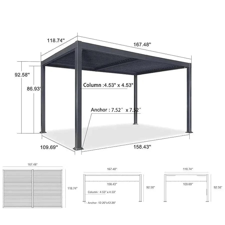 PURPLE LEAF Caesar Outdoor Louvered Pergola Patio Sun Shade Shelter with Adjustable Hardtop Patio Pergola Gray Frame White Roof