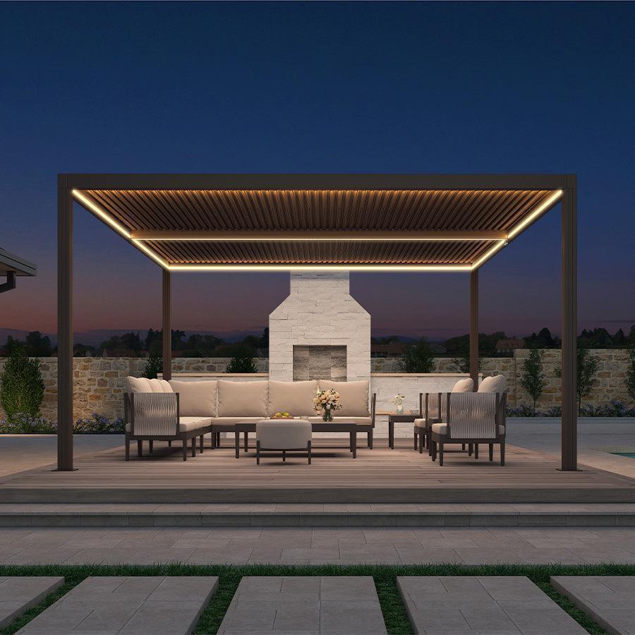 PURPLE LEAF Athena Louvered Pergola Bronze Outdoor Aluminum Pergola with Strip Lights Adjustable Gazebo for Patio Deck Garden