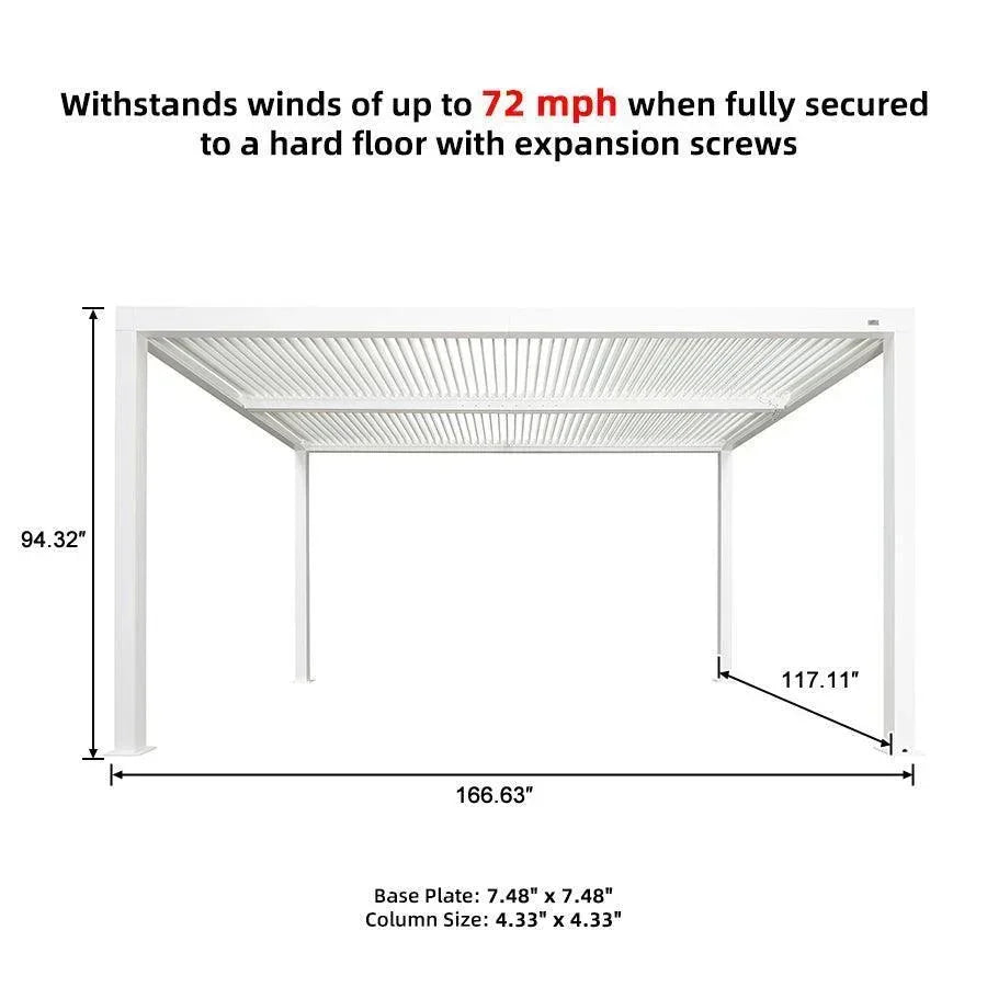 PURPLE LEAF Athena Louvered Pergola White Outdoor Aluminum Pergola with Roller Blind Adjustable Gazebo for Patio Deck Garden