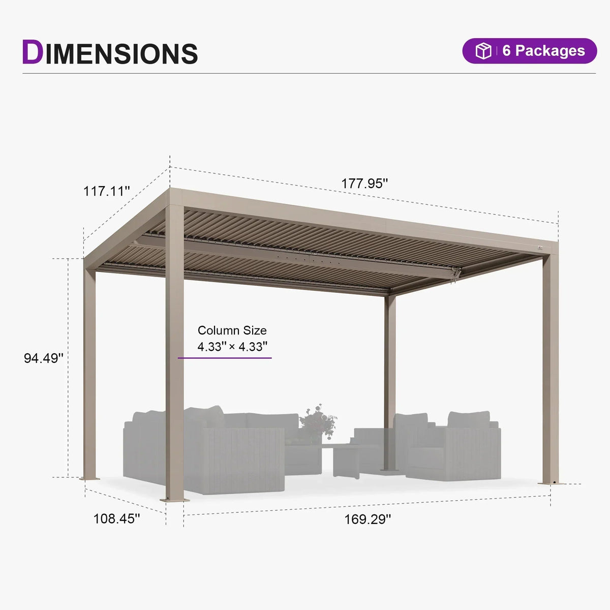 PURPLE LEAF Athena Louvered Pergola Champagne Outdoor Aluminum Pergola with Solid Color Roller Blind Adjustable Gazebo for Patio Deck Garden
