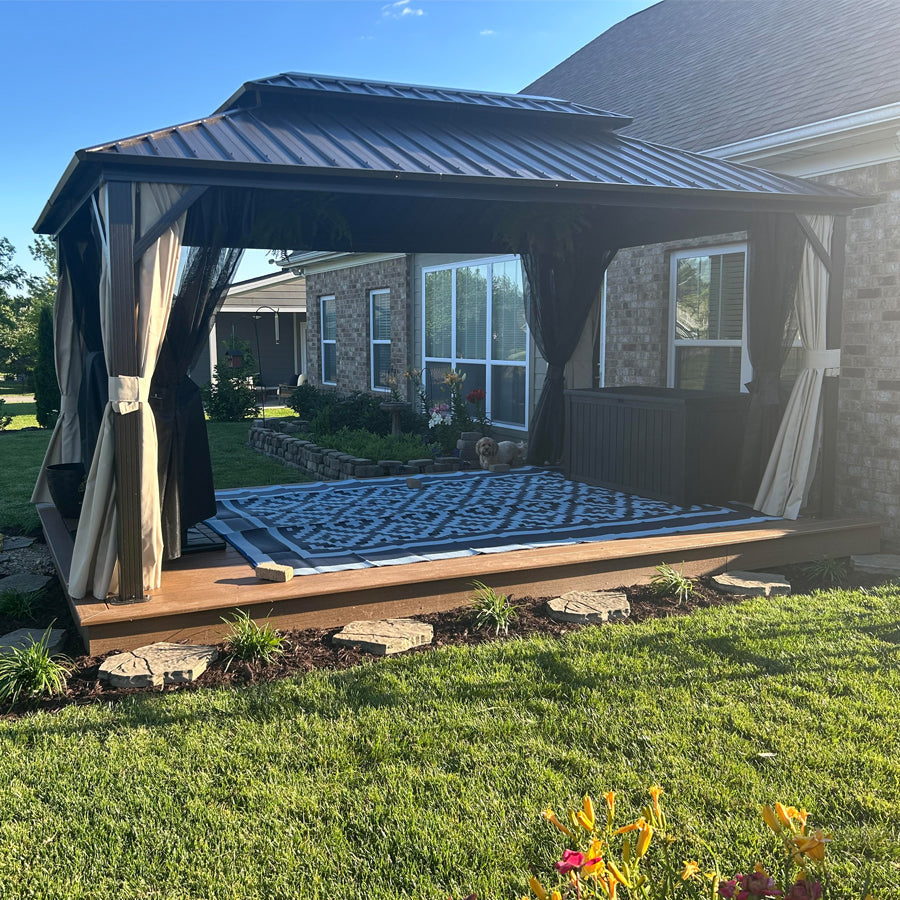 PURPLE LEAF Hardtop Gazebo Featuring Galvanized Steel Double Roof and Bronze Aluminum Frame with Curtains and Netting for Patio and Poolside