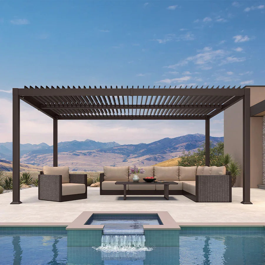 PURPLE LEAF Caesar Louvered Pergola Outdoor Adjustable Roof Modern Patio Aluminum Pergola for Deck Backyard Garden Hardtop Gazebo Bronze