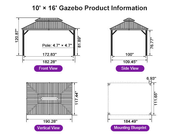 PURPLE LEAF Hardtop Gazebo for Patio Wood Grain Aluminum Frame Awning with String Lights-milky