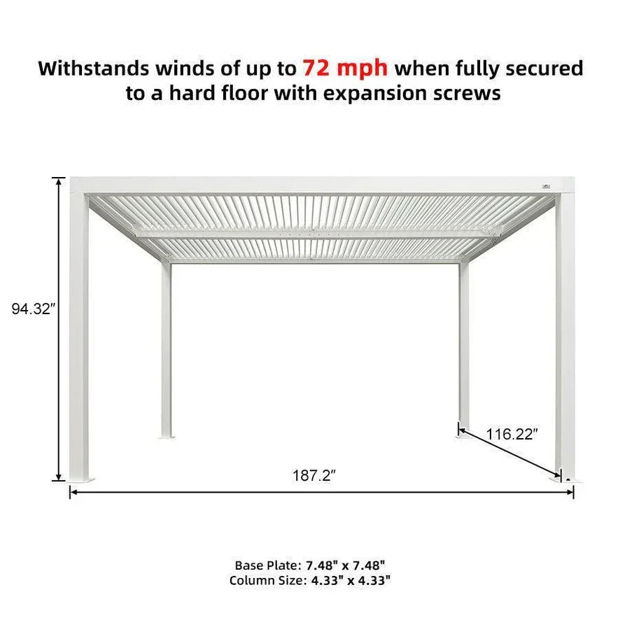 PURPLE LEAF Athena Louvered Pergola White Outdoor Aluminum Pergola with Roller Blind Adjustable Gazebo for Patio Deck Garden