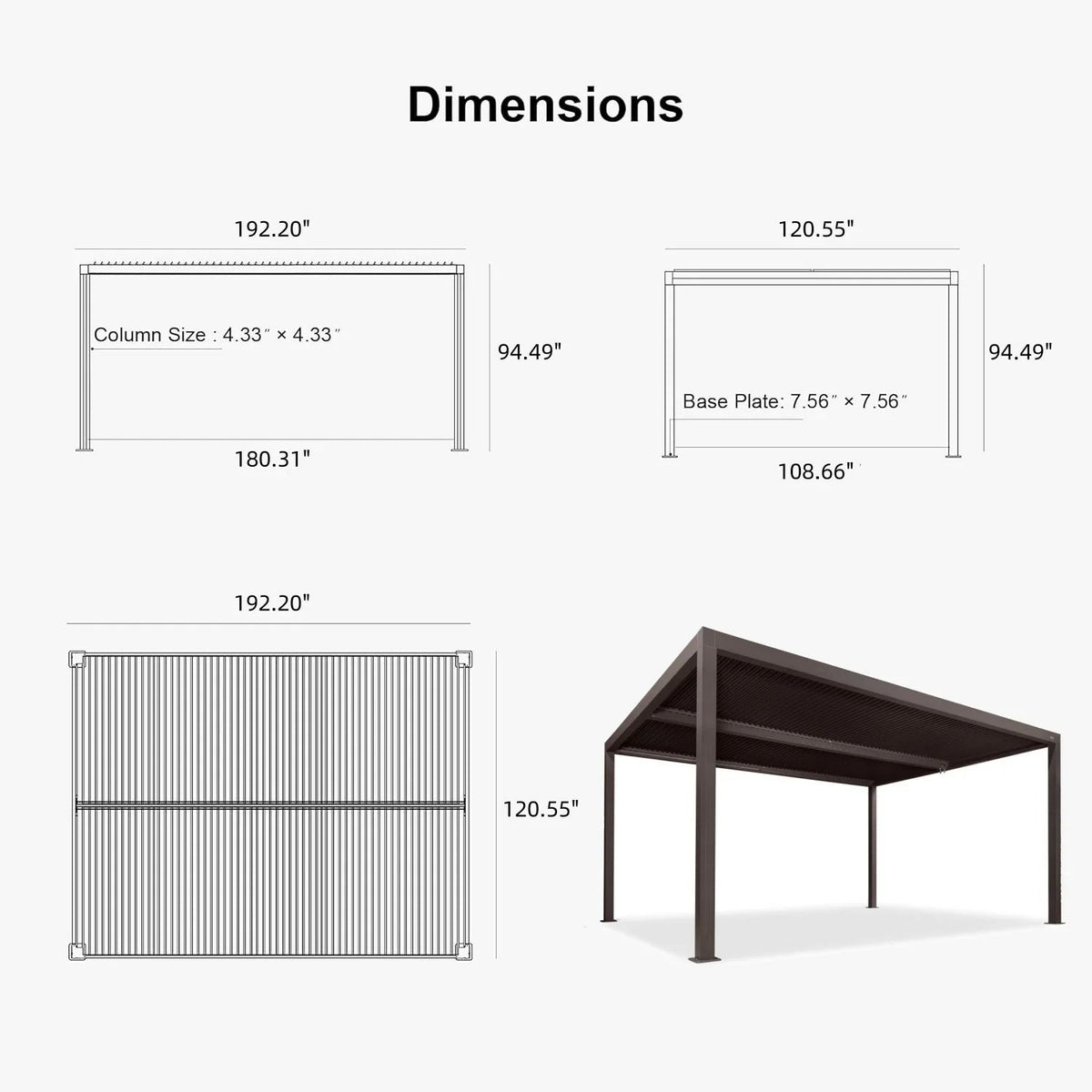 PURPLE LEAF Athena Outdoor Louvered Pergola Adjustable Metal Roof Bronze Hardtop Gazebo Patio Pavilion