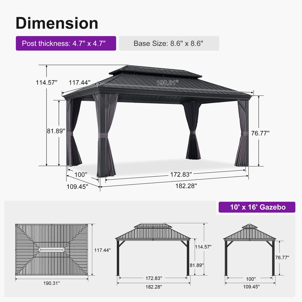 PURPLE LEAF Outdoor Metal Carport with Grey Steel Roof and Aluminum Frame Protective Shelter