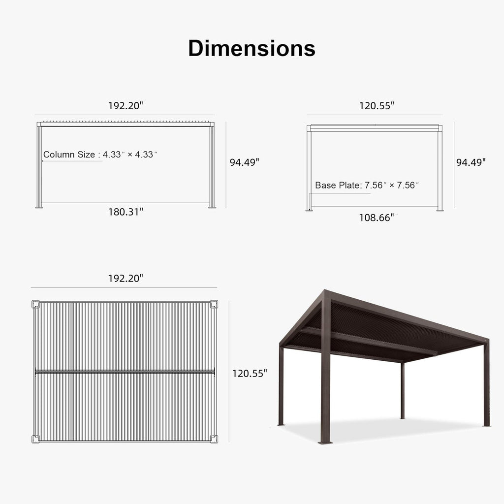 PURPLE LEAF Athena Louvered Pergola Bronze Outdoor Aluminum Pergola with Shutter Wall Adjustable Gazebo Rainproof for Patio Deck Garden