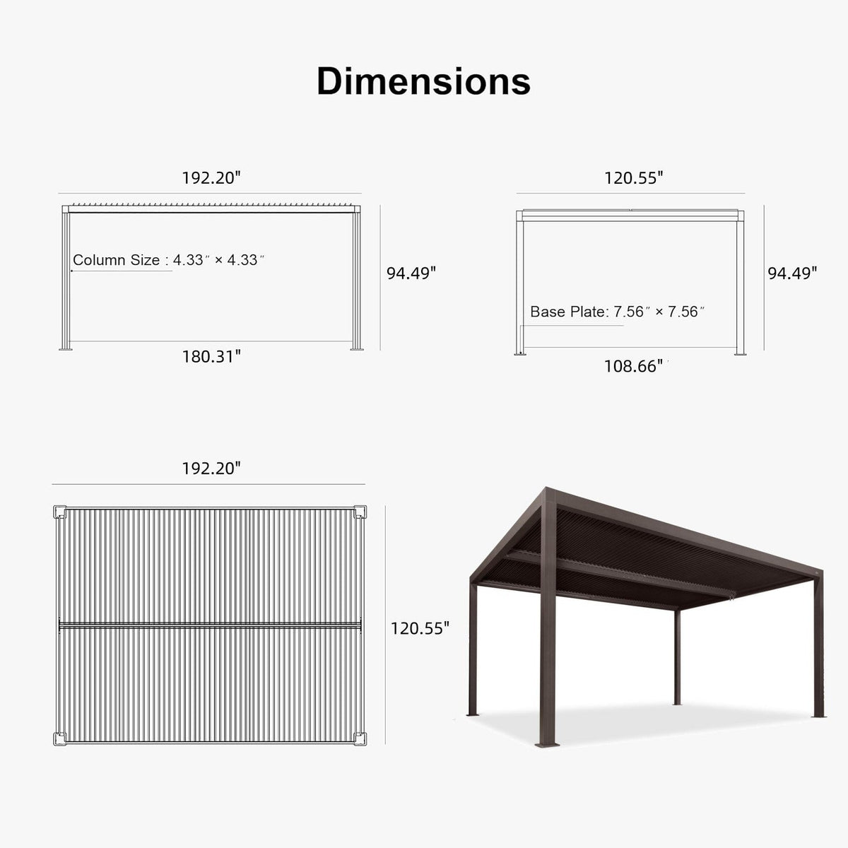 PURPLE LEAF Athena Louvered Pergola Bronze Outdoor Aluminum Pergola with Shutter Wall Adjustable Gazebo Rainproof for Patio Deck Garden