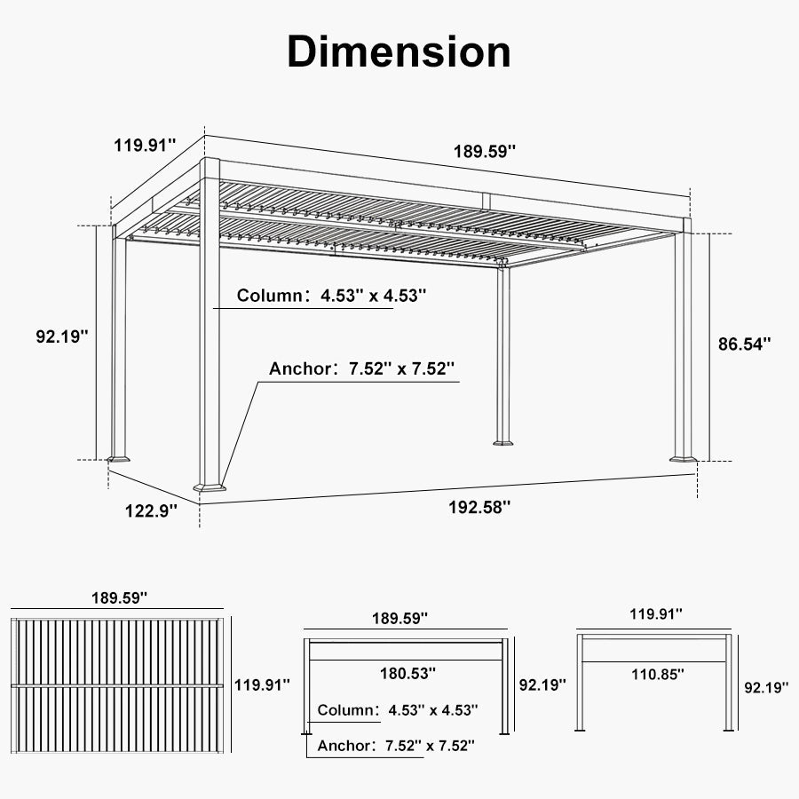 PURPLE LEAF Caesar LED Louvered Pergola with Integrated Solar Strip Lights Adjustable Aluminum Louvers Wind Resistant Pergolas for Patio Dining Deck Garden Yard White