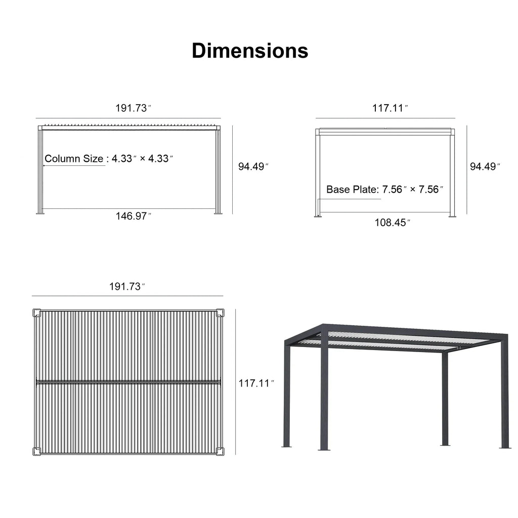 PURPLE LEAF Athena Louvered Pergola Modern Grey Pergola White Roof with Sanori Patio Couch Set Modular Sofas for Deck Backyard Garden