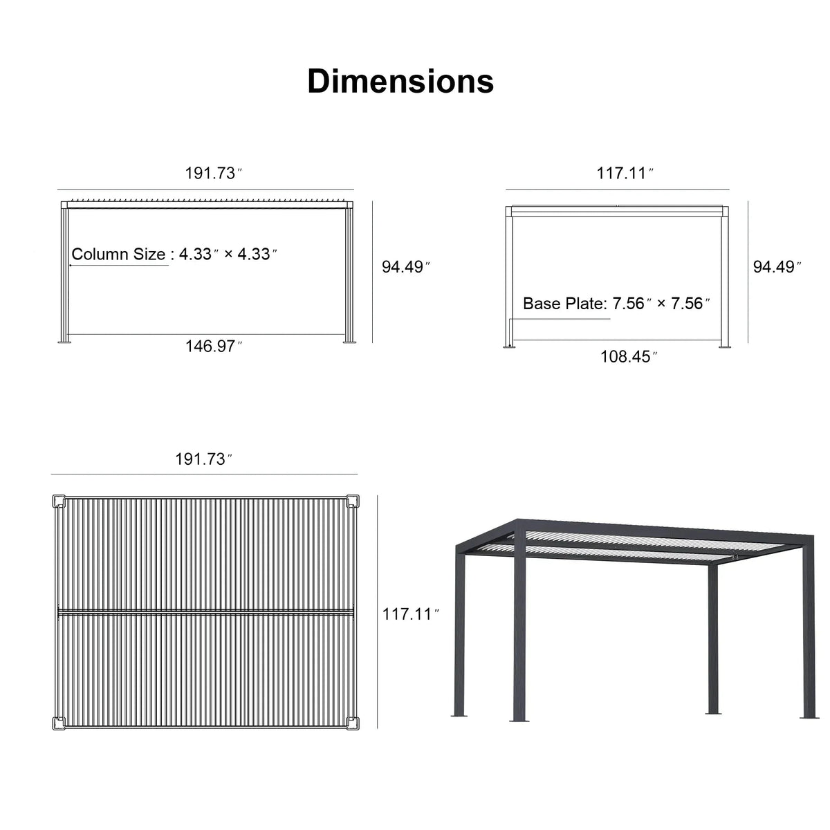 PURPLE LEAF Athena Louvered Pergola Modern Grey Pergola White Roof with Sanori Patio Couch Set Modular Sofas for Deck Backyard Garden