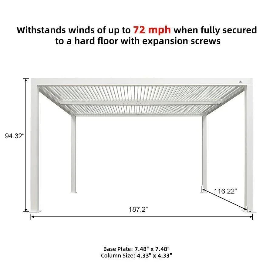 PURPLE LEAF Athena Louvered Pergola Modern White Pergola with Adjustable Roof for Deck Backyard Garden