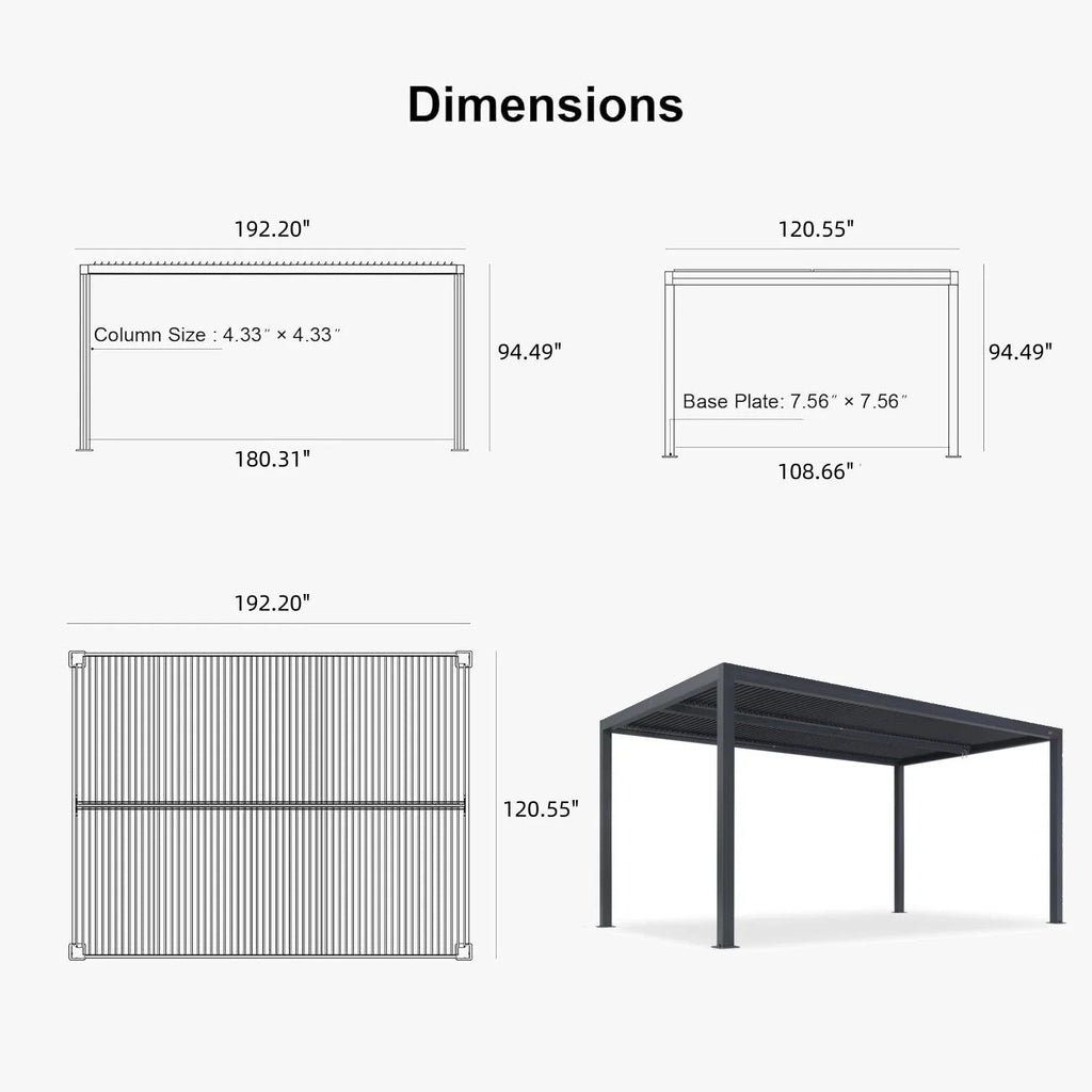 PURPLE LEAF Athena Louvered Pergola Grey Outdoor Aluminum Pergola with Strip Lights Adjustable Gazebo for Patio Deck Garden