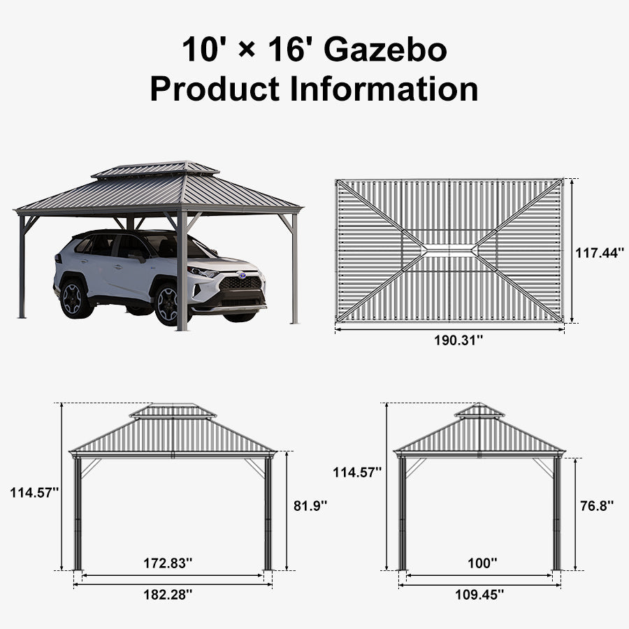 PURPLE LEAF Light Grey Metal Carport with Galvanized Steel Roof Heavy Duty Permanent Outdoor Car Shelter