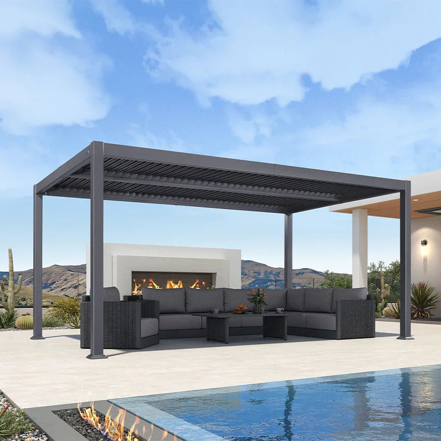 PURPLE LEAF Caesar Outdoor Louvered Pergola Patio Sun Shade Shelter with Adjustable Hardtop Patio Pergola Grey
