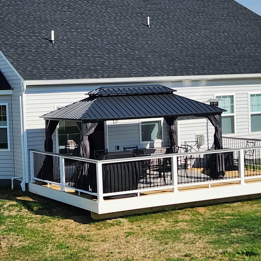 PURPLE LEAF Grey Hardtop Gazebo with Heavy Duty Galvanized Steel Double Roof with Netting and Curtains