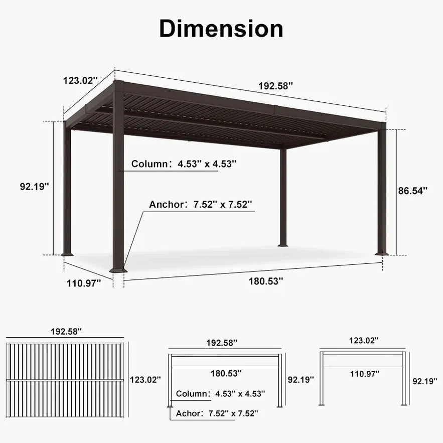 PURPLE LEAF Caesar Louvered Pergola Outdoor Adjustable Louvre Shade Modern Patio Aluminum Pergola with  Milky Lights