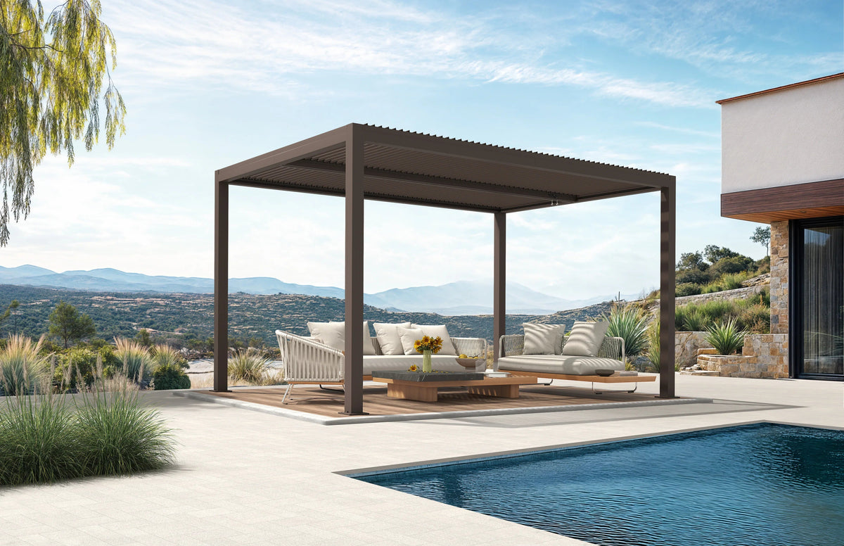 PURPLE LEAF Athena Outdoor Louvered Pergola Adjustable Metal Roof Bronze Hardtop Gazebo Patio Pavilion