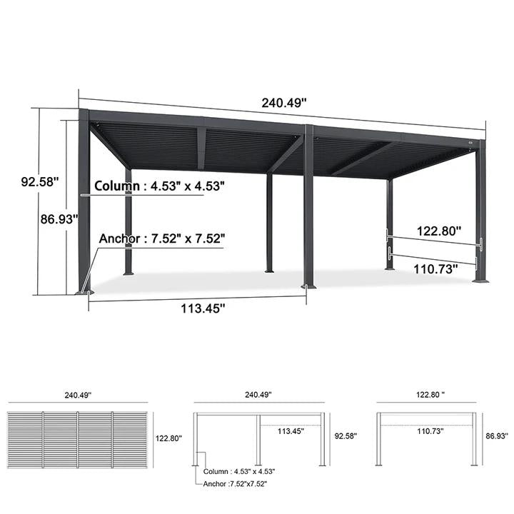 PURPLE LEAF Caesar Louvered Pergola with Yellow String Lights Patio Aluminum Pergola with Independent Adjustable Rainproof Roof Hardtop Pergola for Outdoor Deck Garden Yard