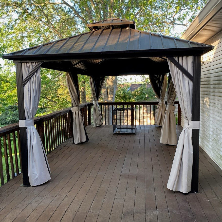 PURPLE LEAF Hardtop Gazebo Featuring Galvanized Steel Double Roof and Bronze Aluminum Frame with Curtains and Netting for Poolside with Lights-clear