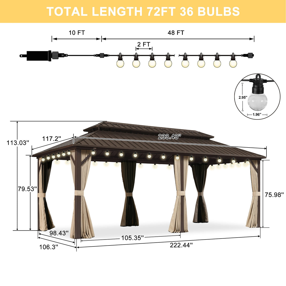 PURPLE LEAF Hardtop Gazebo Featuring Galvanized Steel Double Roof and Bronze Aluminum Frame with Curtains and Netting for Poolside with Lights-clear