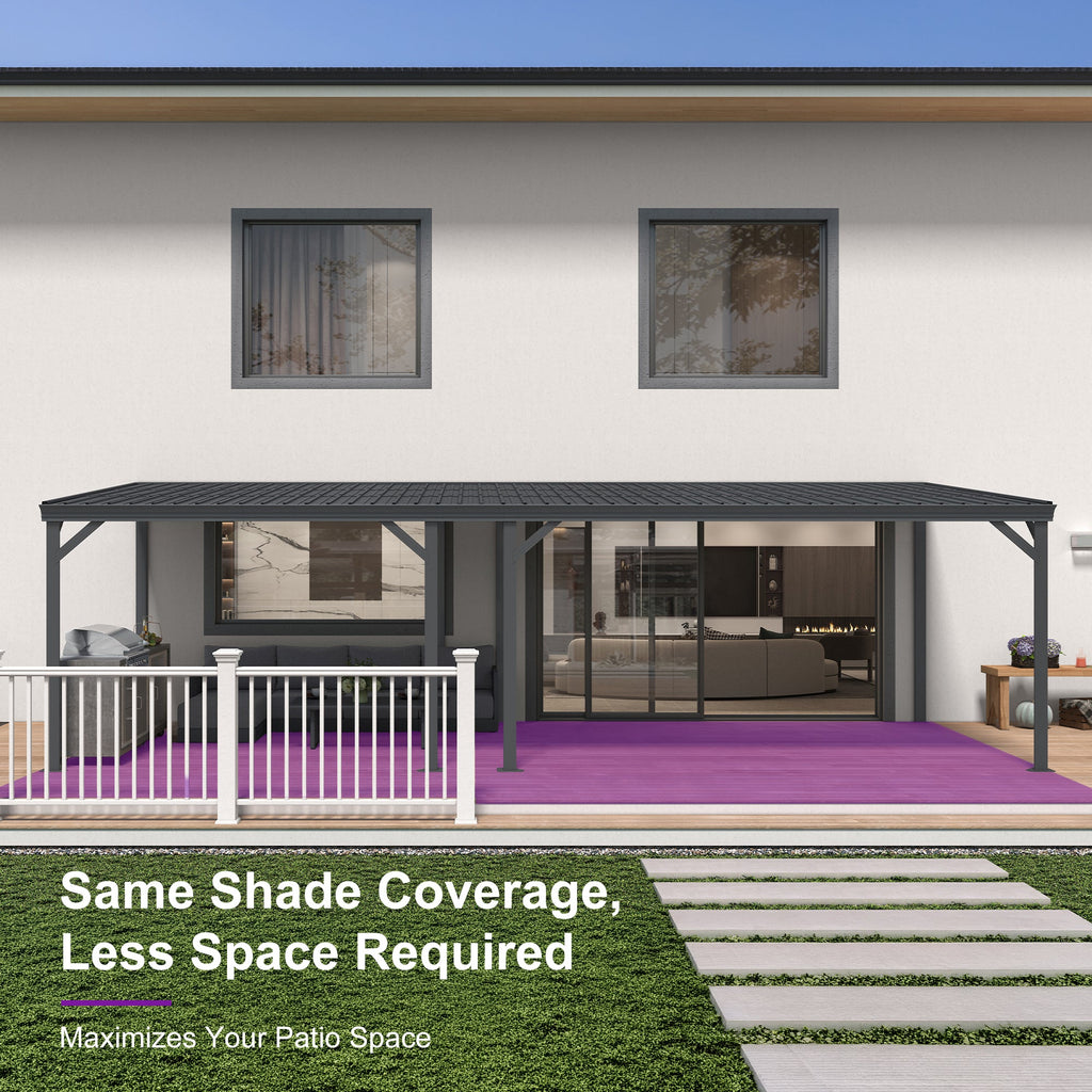 PURPLE LEAF Lean to Gazebo Metal Roof Patio Cover Built-in Drain Slots Wall Mounted Gazebo with Lights-clear for Outdoor Extension